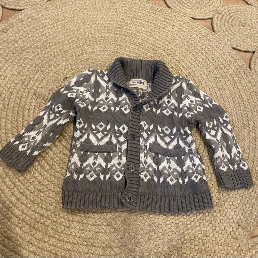 Boys sweater cardigan fair isle gray OshKosh B'gosh 3T